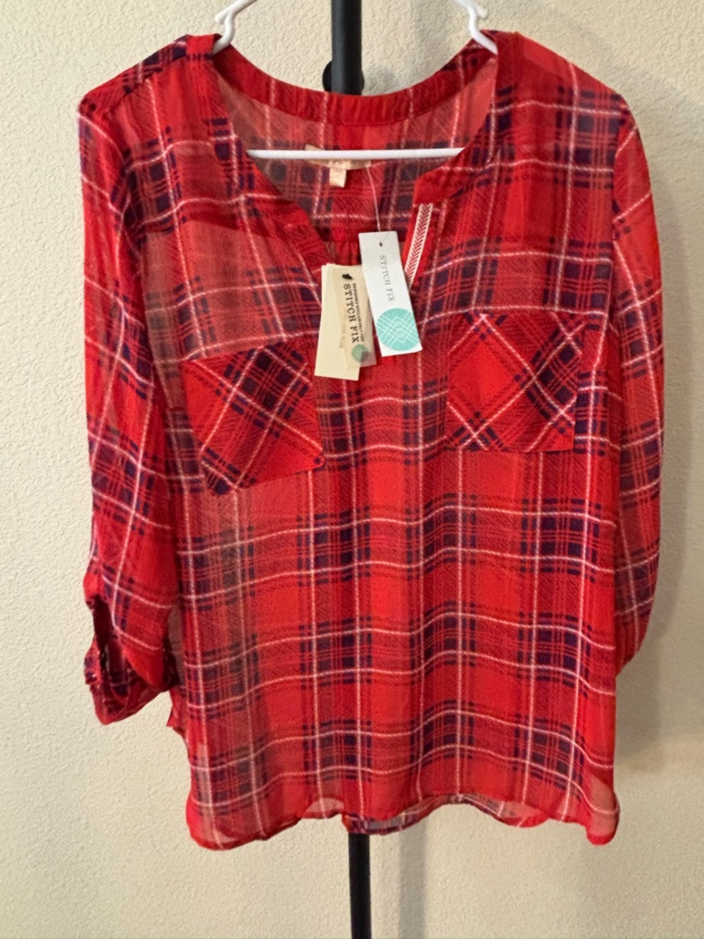 Skies Are Blue Red Plaid Tunic Blouse